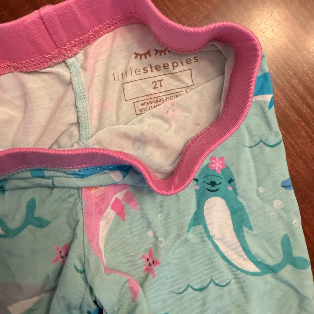 Little Sleepies Blue and Pink Pajama Set with Dolphin Print - Picture 3 of 4